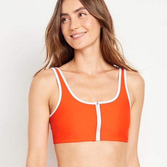 NWT OLD NAVY Zip-Front Bikini Swim Top Color: Warm Sunset - Picture 2 of 9